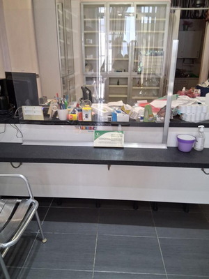 Reception desk used with storage and Plexiglass protection