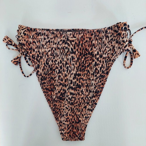 Victoria's Secret bikini leopard print brown used, high-rise bottom size S, top 32D/D70