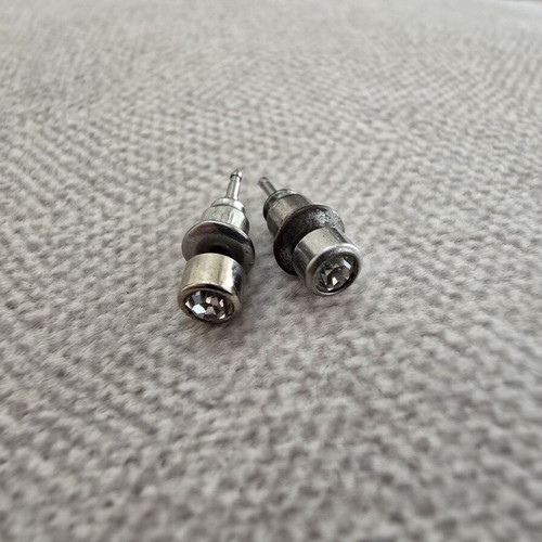 Minimal bezel stud earrings with rhinestones, silver tone