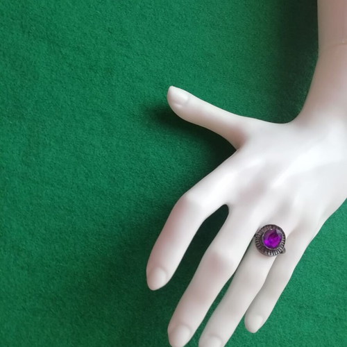 Bronze boho style solitaire ring new with purple semi-precious stone