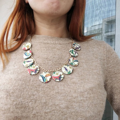 Short handmade floral printed necklace made to order