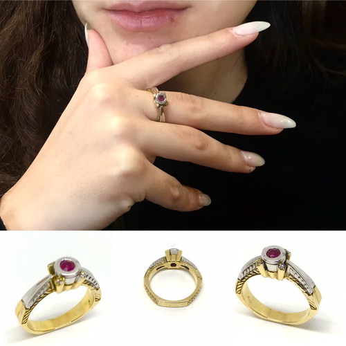 18k ring with ruby and brilliant diamonds new