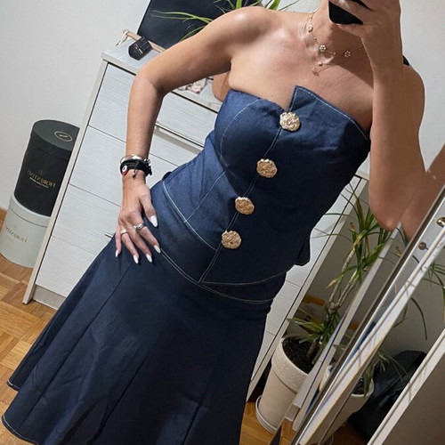 Denim skirt top set new with gold buttons