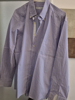 Men's long-sleeve checked shirt, white and purple, size L