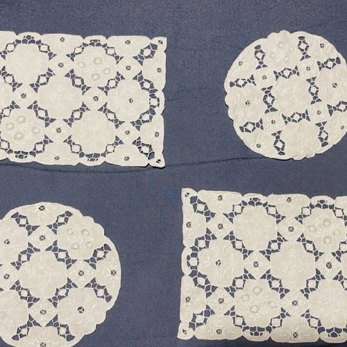 Vintage handmade cutwork doilies set white color new