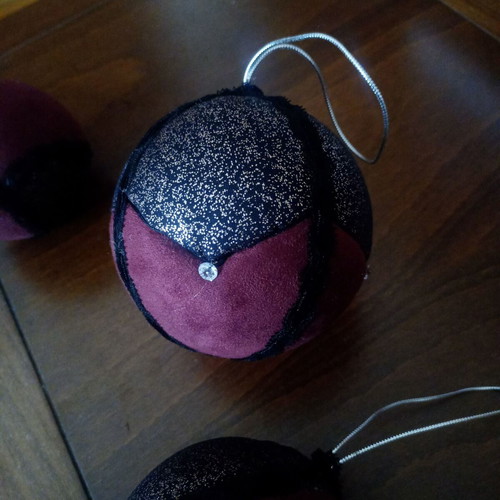 Set of 3 handmade velvet Christmas balls burgundy like new