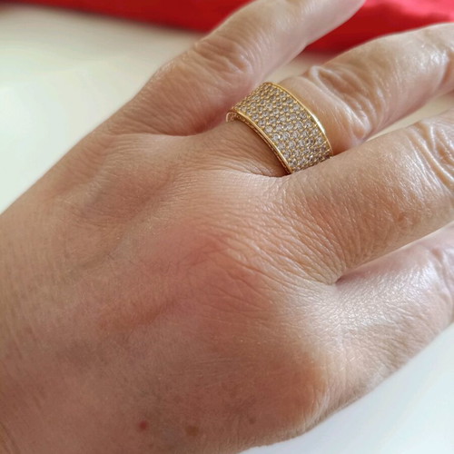 Women's ring new, wide pavé crystal design, gold color