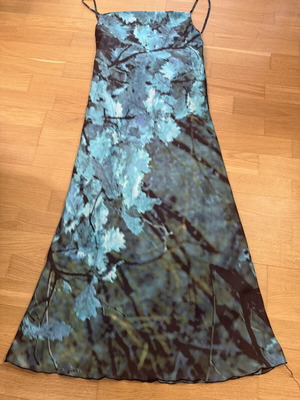Midi dress with thin straps and draped cut, blue turquoise