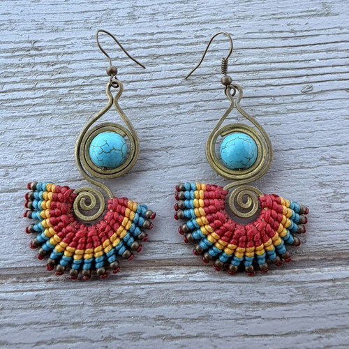 Ethnic earrings like new, boho style, multicolor