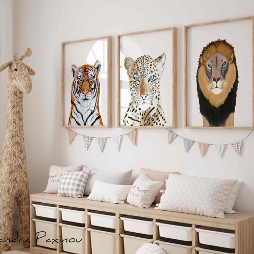 Set of three prints Tiger, Leopard, Lion new