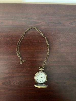 Necklace watch used, green and gold, women's