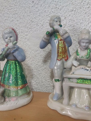 Porcelain decorations used, set of 2, vintage