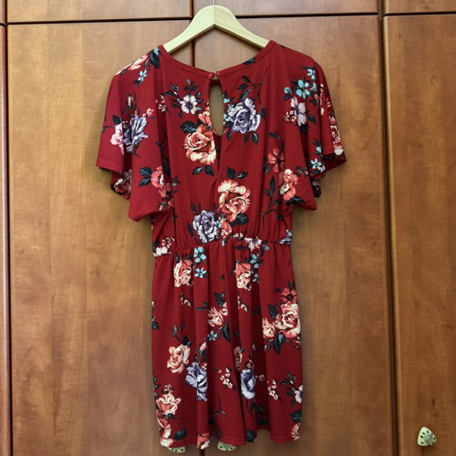 Bershka red floral jumpsuit, size M