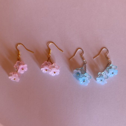 Handmade earrings set of two pairs pink and turquoise
