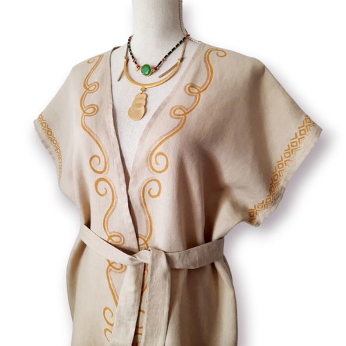 Linen Caftan Hand-Painted Size M New