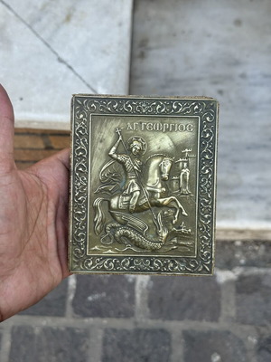 Μπρούτζινη ανάγλυφη εικόνα Αγίου Γεωργίου έφιππου