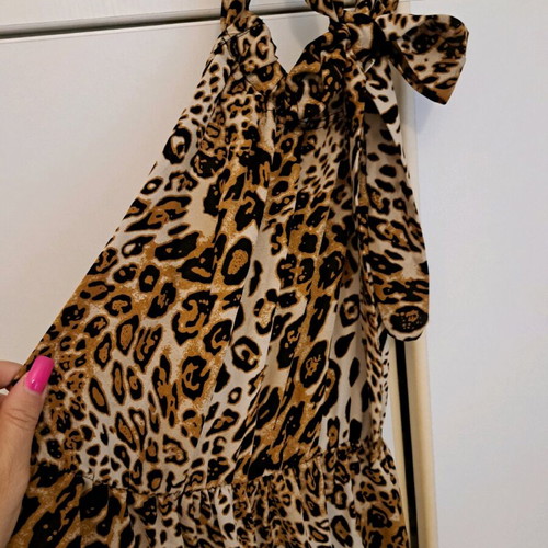 Animal print leopard dress like new, very long, brown