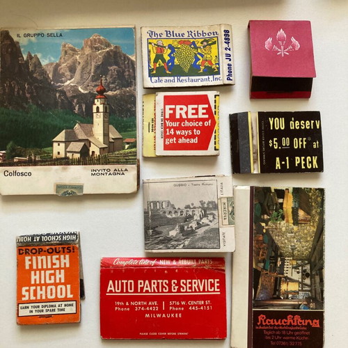 Various used matchboxes, pack of 8 without matches
