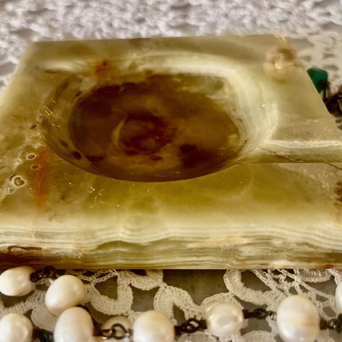 Onyx Marble Ashtray vintage used, mid century modern natural stone