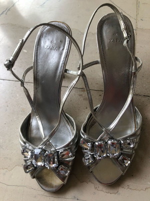 Zara silver summer sandals - women's heels size 40