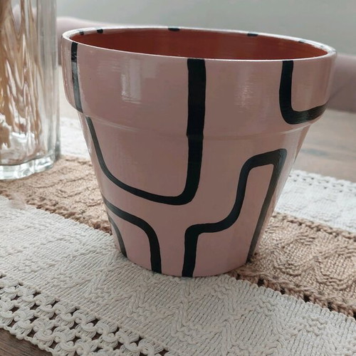 Hand-painted terracotta flowerpot with glossy finish, new