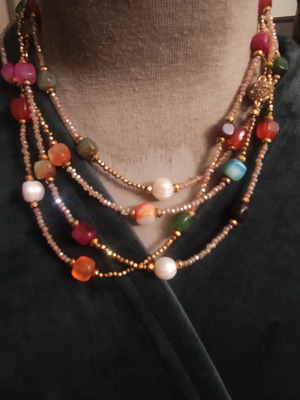 Handmade necklace new, long 83.5 cm with semi-precious stones