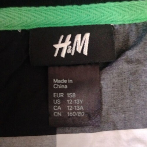 H&M boys' shirt with hood, black and white, size 158, ages 12-13