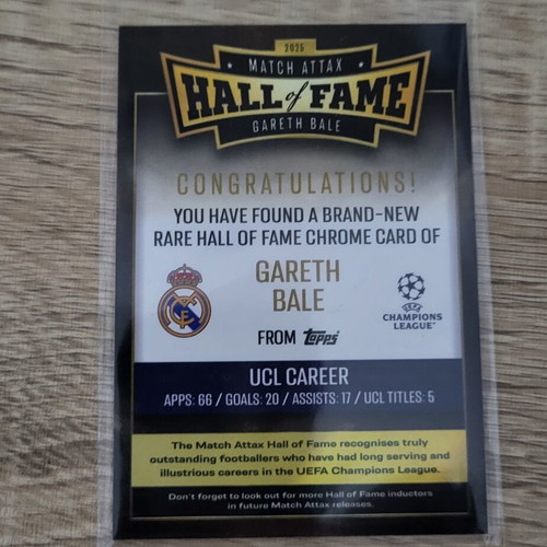 Gareth Bale Hall of Fame Match Attax 2025-2026 UCL card new