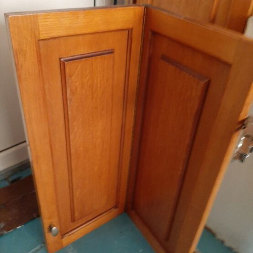 Wooden corner kitchen used, beech wood, dimensions 3x2m plus 1.2m cabinets