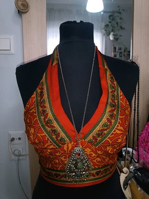 Ethnic hippie silk tied top like new, red orange