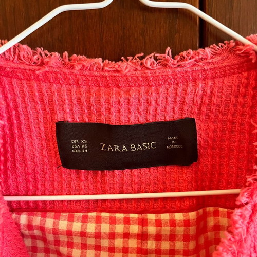 Zara jacket fuchsia with checked lining like new, size XS