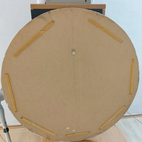 Mirror handmade wood and plaster with embossed black design, used, 70 cm diameter