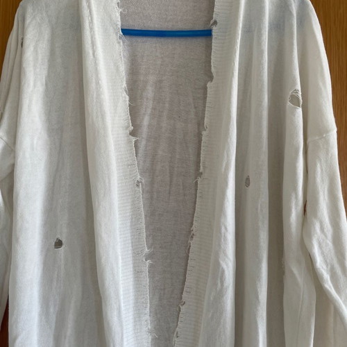 Rococo cotton cardigan with distressed style, white, Small-Medium