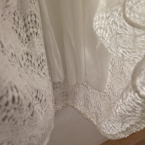 Lace zip culotte in cream with elastic honeycomb top
