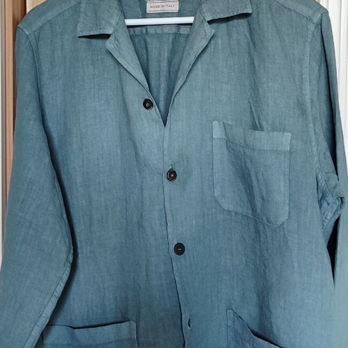 Devore Linen Overshirt Made in Italy, like new, green