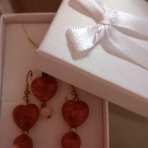 Necklace and earrings set with coral stone handmade like new