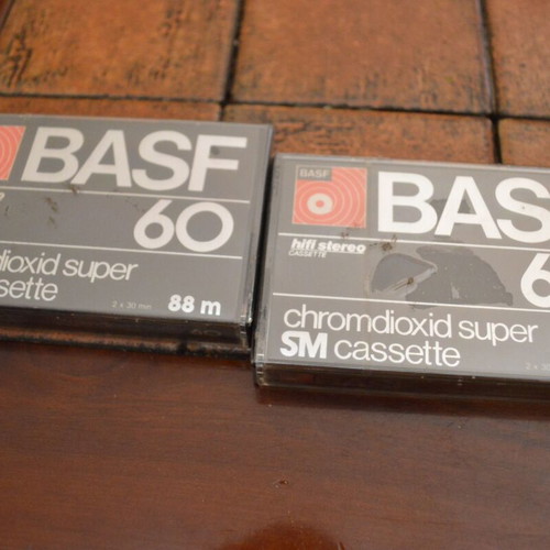 BASF 60-minute Chromdioxid Super cassette tapes, two, new sealed