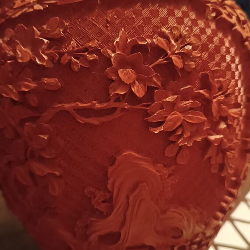 Red Cinnabar vase used, 38cm height