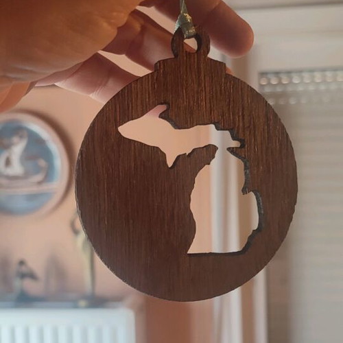 Michigan sticker and wooden ornament new