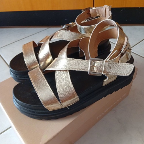 Luigi platform sandals, black and gold, size 39