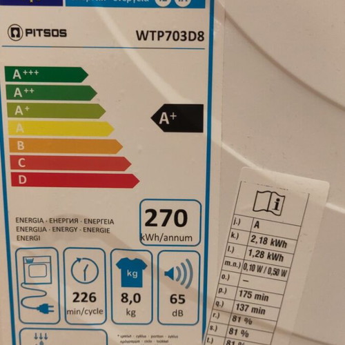 Pitsos dryer 8 kg like new with heat pump