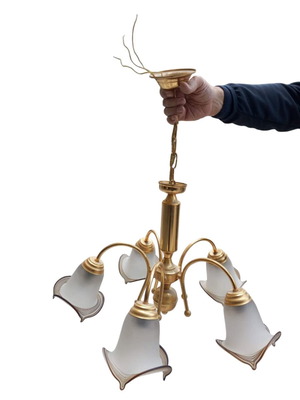Set of 2 ceiling lights like new, brass with crystals, 70cm diameter