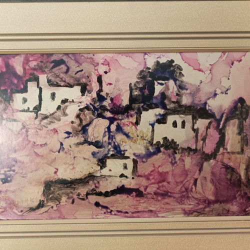 Tiniakos painting with Chinese ink, new, dimensions 43x27 with frame