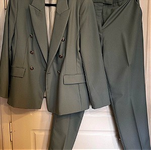 Zara κουστούμι με σταυρωτό σακάκι  σε πράσινο παστέλ XL
