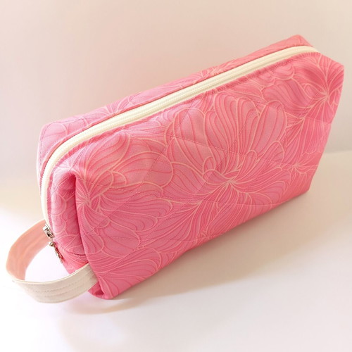 Bloom handmade toiletry set with large pouch and wristlet, pink