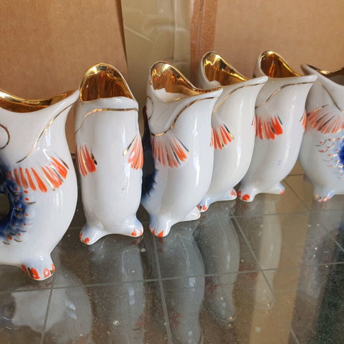Porcelain fish-shaped pitcher and glasses set, like new, 6 pieces