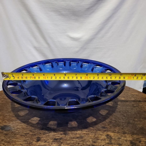 Large decorative retro cobalt blue artistic glass bowl like new