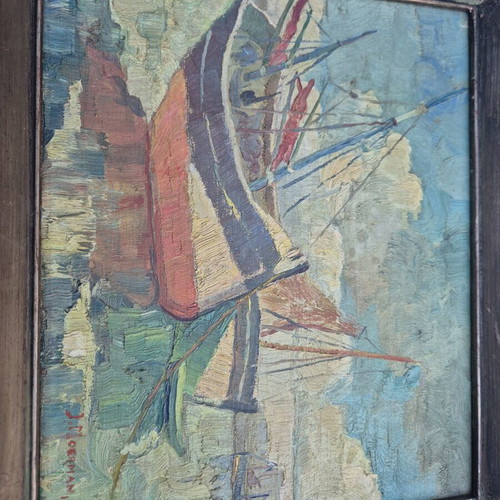 Jacobus Moerman Oil Painting Marine Cabinet Piece, Ostend 1939