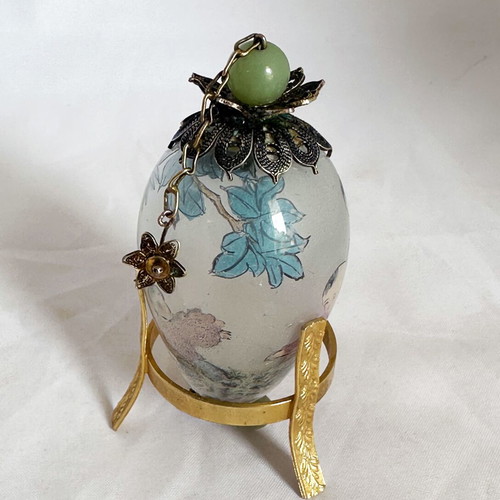 Chinese Decorative Egg Mid Century with Wooden Case used