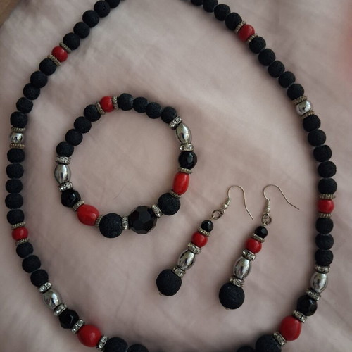 Jewelry set from black Santorini lava stone, like new